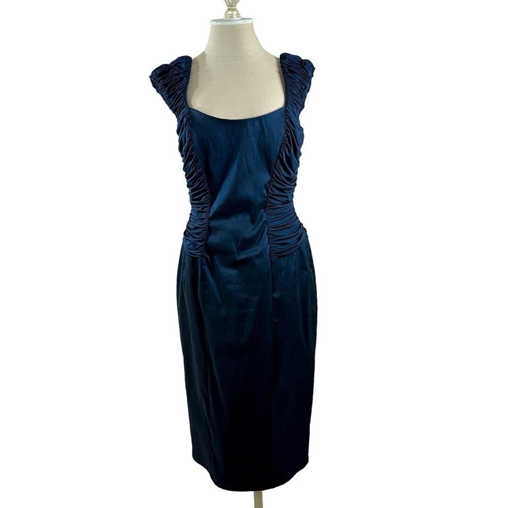 Tadashi Collection Navy Blue Ruched Cap Sleeve Cocktail Dress CY85843M Womens 12